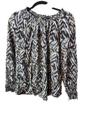 BeachLunchLounge Women's Black and White Patterned Long-Sleeve Blouse small NEW